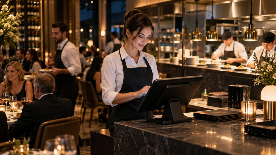 Restaurant server at a POS station